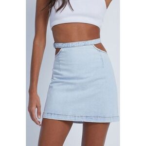 WEWOREWHAT Cut Out Denim Mini Skirt XL Light‎ Wash Indigo Comfort Y2K Womens